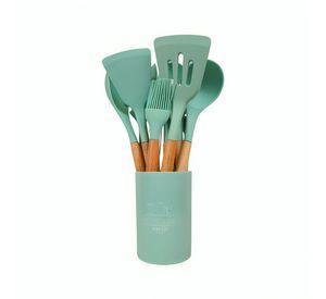 Set 12 Utensilios De Cocina Silicona Verde