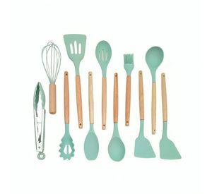 Set 12 Utensilios De Cocina Silicona Verde