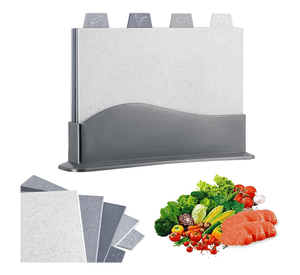Set De 4tablas Para Picar Para Cocina Con Soporte De Drenaje Geométrica Gris