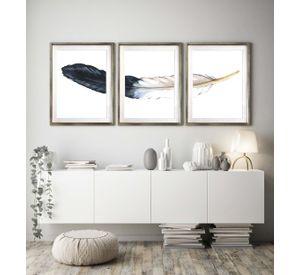 Triptico Pluma 150X70 Marco Plateado