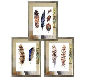 Set 3 Cuadros Plateado Plumas Étnicas Espejo 40X50