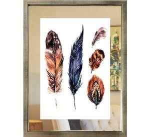 Set 3 Cuadros Plateado Plumas Étnicas Espejo 40X50
