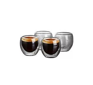 Juego 4 Tazas MUG Café Vidrio Doble Pared Térmico 80 ML