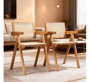 Pack 2 Sillas O Sitial Chandigarh Ratán Madera Para Comedor