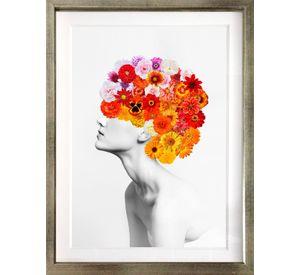 Cuadro Collage Perfil Floral Rojo  40x50 cm Marco Plateado