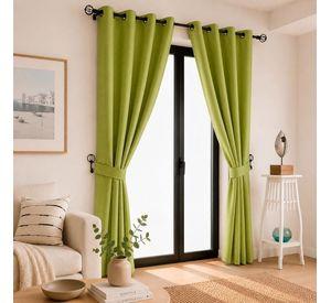 Set Cortina Blackout 6 Piezas Con Argolla Pistacho