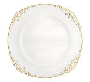 Set 3 Bajo Plato Base Decorativo Blanco Y Borde Dorado Jhn