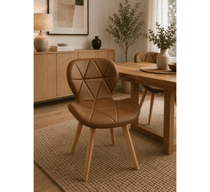 Silla de Comedor Mariposa Tapizada en Ecocuero Nórdico con patas de madera