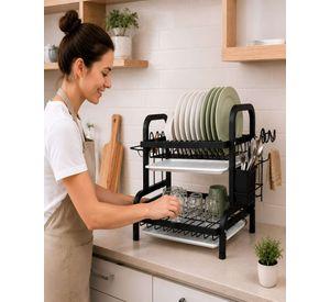 Escurridor de Platos de 2 Niveles Organizador de Cocina Negro