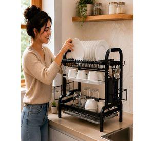 Escurridor de Platos de 2 Niveles Organizador de Cocina Negro