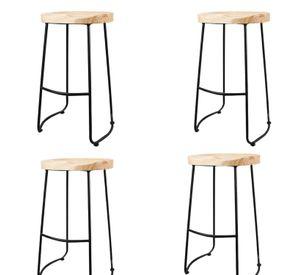 Pack 4 Silla Bar 65cm Taburete Asiento Madera Mostrador