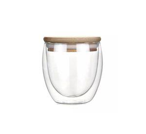 Vaso MUG Vidrio Doble Capa Tapa Bambú 260 ML