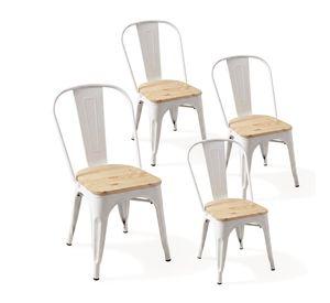 Pack 4 Sillas Comedor Terraza Exterior Tolix Metal Madera Natural Apilables Industrial Blancas