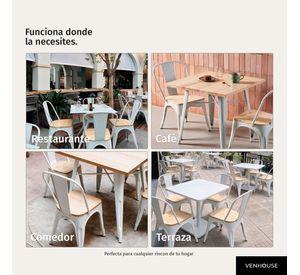 Pack 4 Sillas Comedor Terraza Exterior Tolix Metal Madera Natural Apilables Industrial Blancas