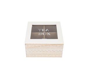 Caja de Té Madera Blanco 4 Div 15x15x8cm