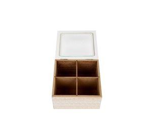 Caja de Té Madera Blanco 4 Div 15x15x8cm