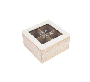 Caja de Té Madera Blanco 4 Div 15x15x8cm
