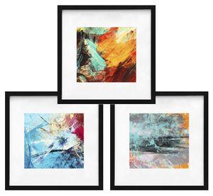 Set 3 cuadros abstracto colores 80x80 marco negro