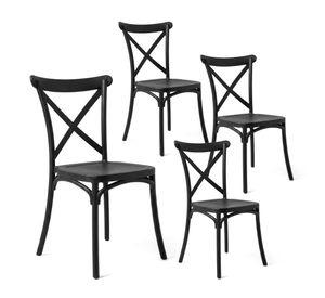 Pack 4 Sillas Crossback Para Comedor Apilables Polipropileno Negras