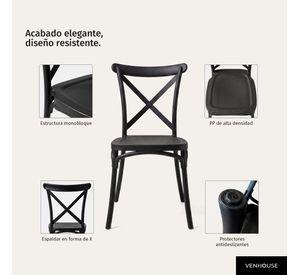 Pack 4 Sillas Crossback Para Comedor Apilables Polipropileno Negras