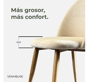 Pack 2 Sillas Comedor Moderna Acolchada Metal Sora Venhoouse Felpa Beige