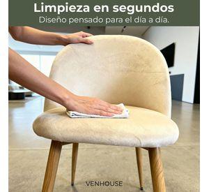 Pack 2 Sillas Comedor Moderna Acolchada Metal Sora Venhoouse Felpa Beige