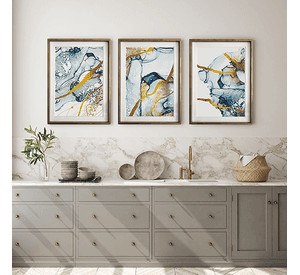 Set 3 Cuadros Dorado Abstractos Azul 30X40