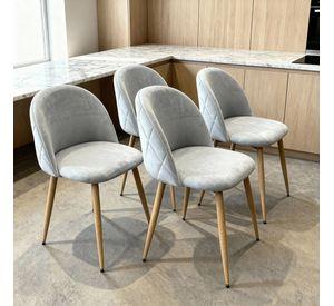 Pack 4 Sillas Comedor Moderna Acolchada Metal Sora Venhoouse Felpa Gris