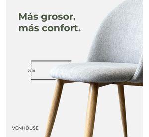 Pack 4 Sillas Comedor Moderna Acolchada Metal Sora Venhoouse Felpa Gris
