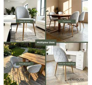 Pack 4 Sillas Comedor Moderna Acolchada Metal Sora Venhoouse Felpa Gris