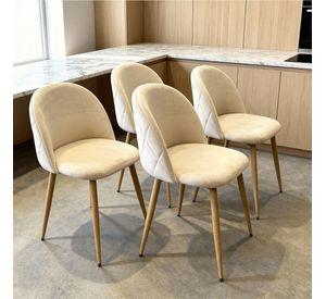 Pack 4 Sillas Comedor Moderna Acolchada Metal Sora Venhoouse Felpa Beige