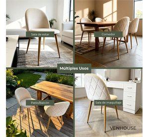 Pack 4 Sillas Comedor Moderna Acolchada Metal Sora Venhoouse Felpa Beige