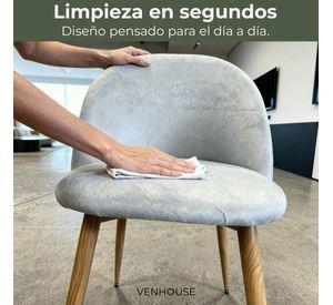 Pack 2 Sillas Comedor Moderna Acolchada Metal Sora Venhoouse Felpa Gris
