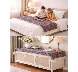 Piecera de Cama Estilo Bohemio con Encaje - Multiuso 80x200 cm m3