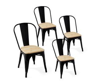 Pack 4 Sillas Comedor Terraza Exterior Tolix Metal Madera Natural Apilables Industrial Negras
