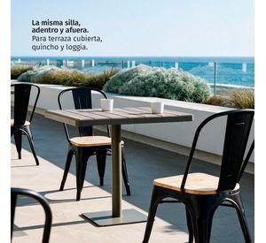Pack 4 Sillas Comedor Terraza Exterior Tolix Metal Madera Natural Apilables Industrial Negras
