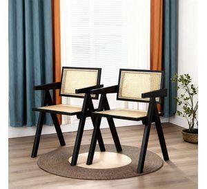 Pack 2 Sillas O Sitial Chandigarh Ratán Madera Para Comedor Negras