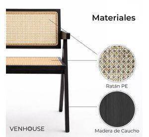 Pack 2 Sillas O Sitial Chandigarh Ratán Madera Para Comedor Negras