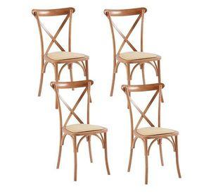Pack 4 Crossback Madera Rattan Natural