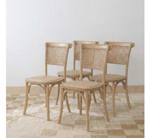 Pack 4 Sillas Comedor Madera Rattan Crossback Tejida Venhoouse Marrón Claro