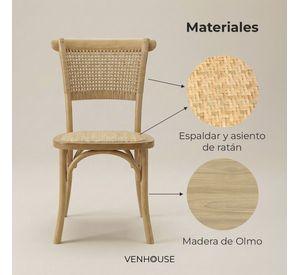 Pack 4 Sillas Comedor Madera Rattan Crossback Tejida Venhoouse Marrón Claro