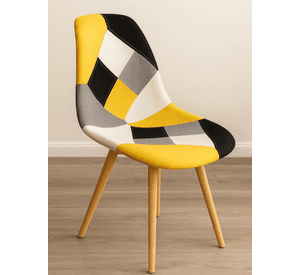 Silla de comedor tapizada con patas de madera - Patchwork