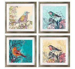 Set 4 Cuadros Plateado Pajaros Vintage 30X30