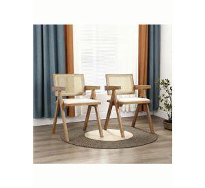 Pack 2 Silla Comedor Chandigarh  Madera Cojín Lino Venhoouse