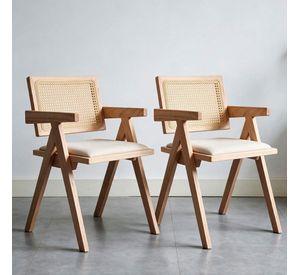 Pack 2 Silla Comedor Chandigarh  Madera Cojín Lino Venhoouse