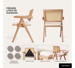Pack 2 Silla Comedor Chandigarh  Madera Cojín Lino Venhoouse