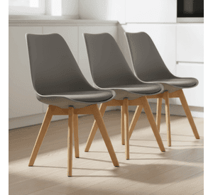 Pack 3 Sillas Eames Tulip Acolchadas Grises
