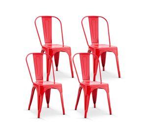 Pack De 4 Silla Metal Tolix Rojo