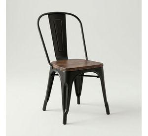 Silla Tolix  De Metal Con Asiento De Madera Oscura Para Comedor