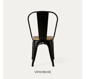 Silla Tolix  De Metal Con Asiento De Madera Oscura Para Comedor